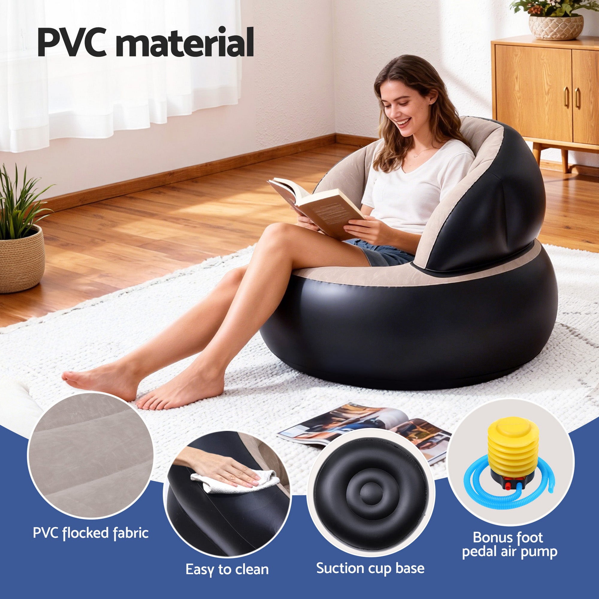 Gardeon Inflatable Chair Blow Up Folding Air Chairs Sofa for Camping with Pump-Furniture > Outdoor > Outdoor Sofas &amp; Lounge Sets-PEROZ Accessories