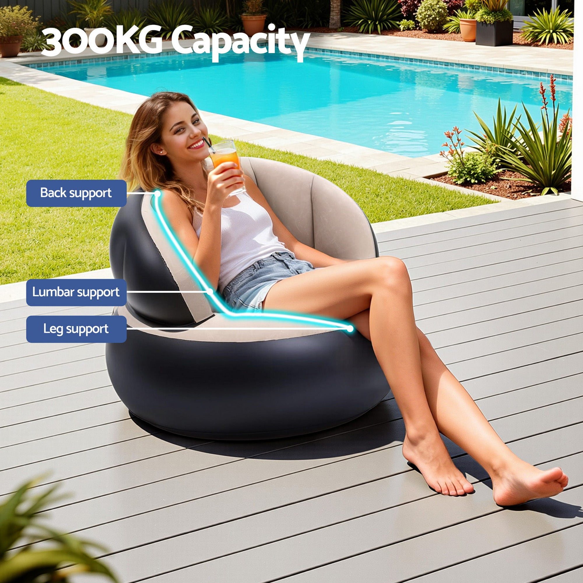 Gardeon Inflatable Chair Blow Up Folding Air Chairs Sofa for Camping with Pump-Furniture > Outdoor > Outdoor Sofas &amp; Lounge Sets-PEROZ Accessories