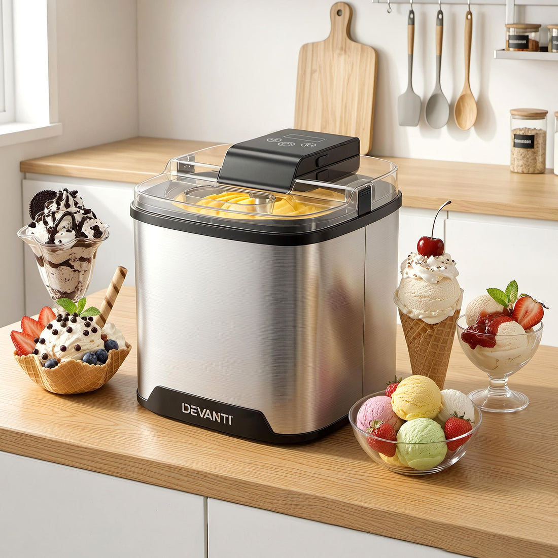 Devanti Ice Cream Maker Slushie Machine 2L Homemade Gelato Sorbet Sliver-Appliances > Kitchen Appliances > Ice Makers-PEROZ Accessories