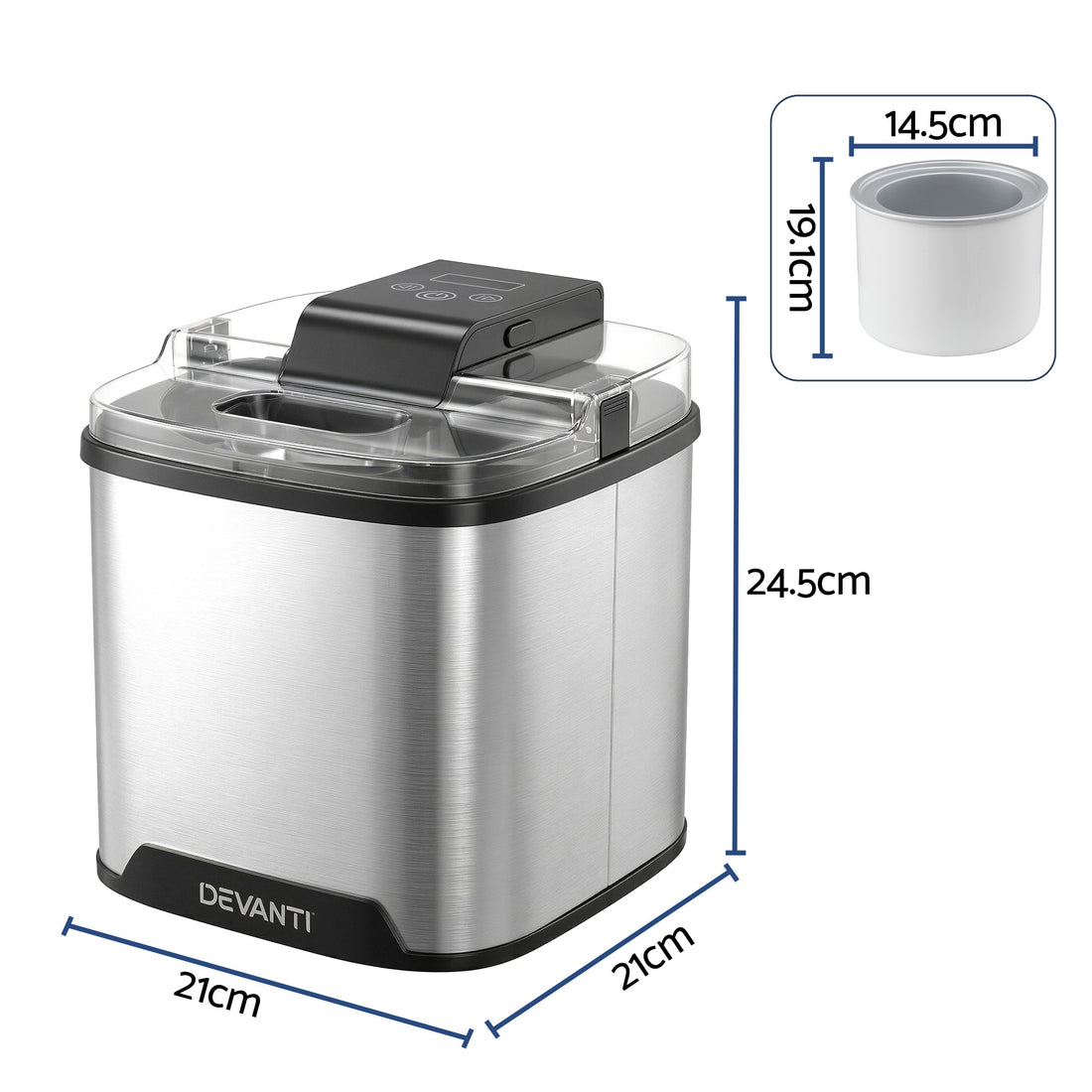 Devanti Ice Cream Maker Machine 2L Homemade Gelato Sorbet Frozen Drinks Sliver-Appliances > Kitchen Appliances > Ice Makers-PEROZ Accessories