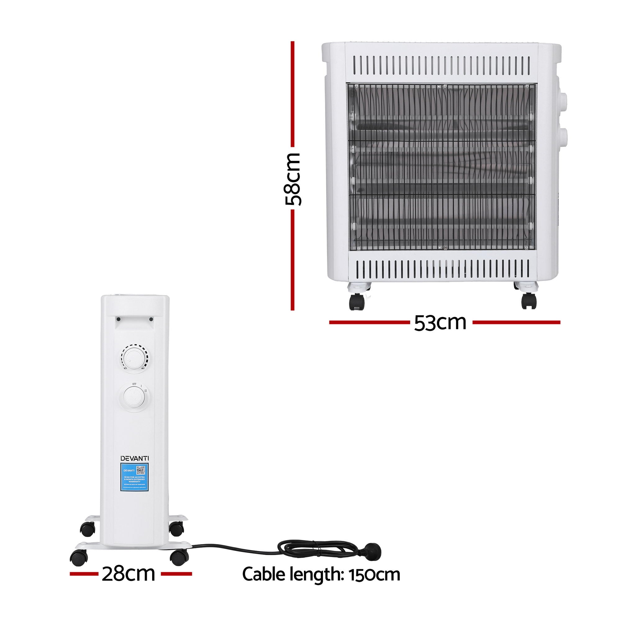 Devanti 2200W Infrared Radiant Heater Portable Electric Space Heating White-Appliances > Heaters > Patio Heaters-PEROZ Accessories