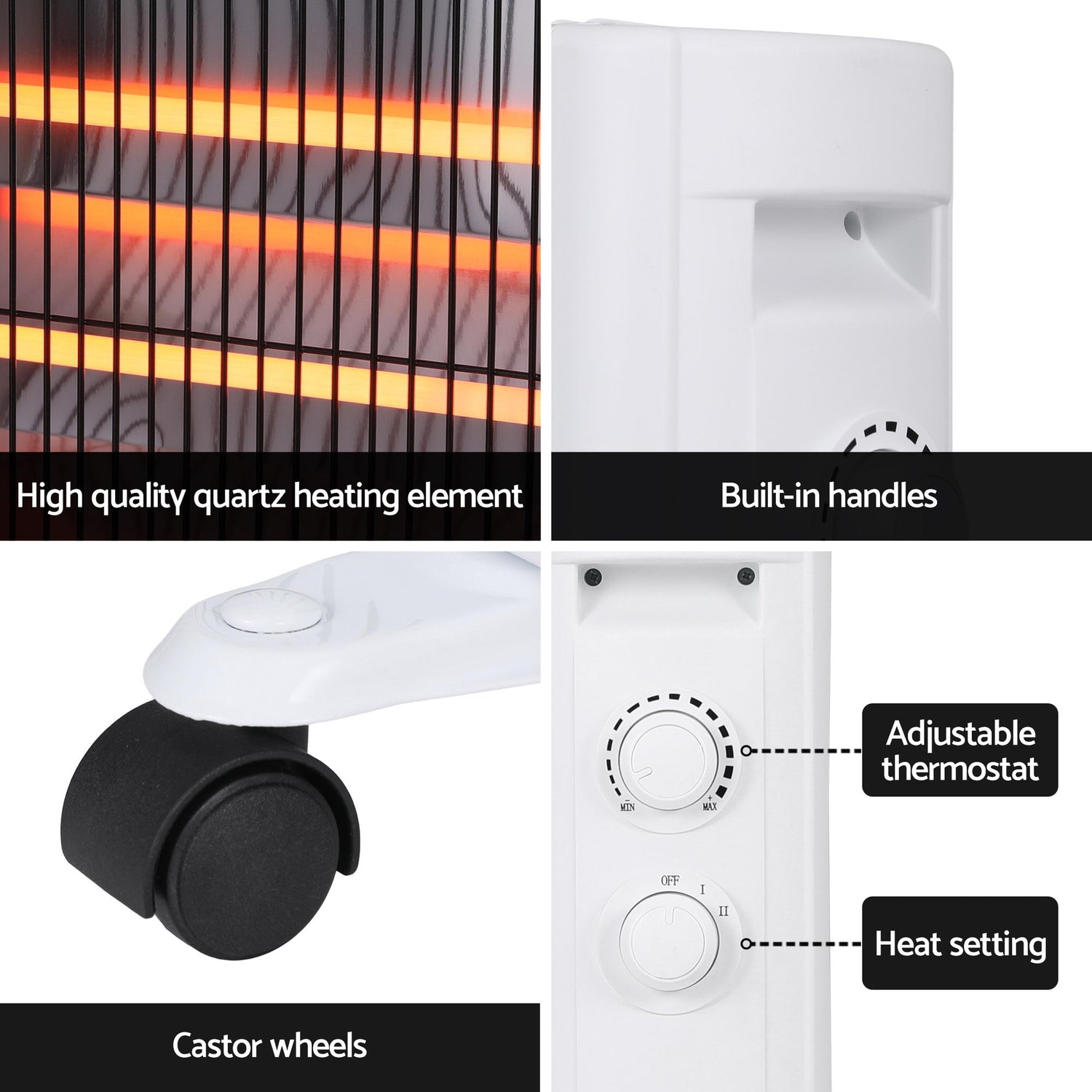 Devanti 2200W Infrared Radiant Heater Portable Electric Space Heating White-Appliances > Heaters > Patio Heaters-PEROZ Accessories