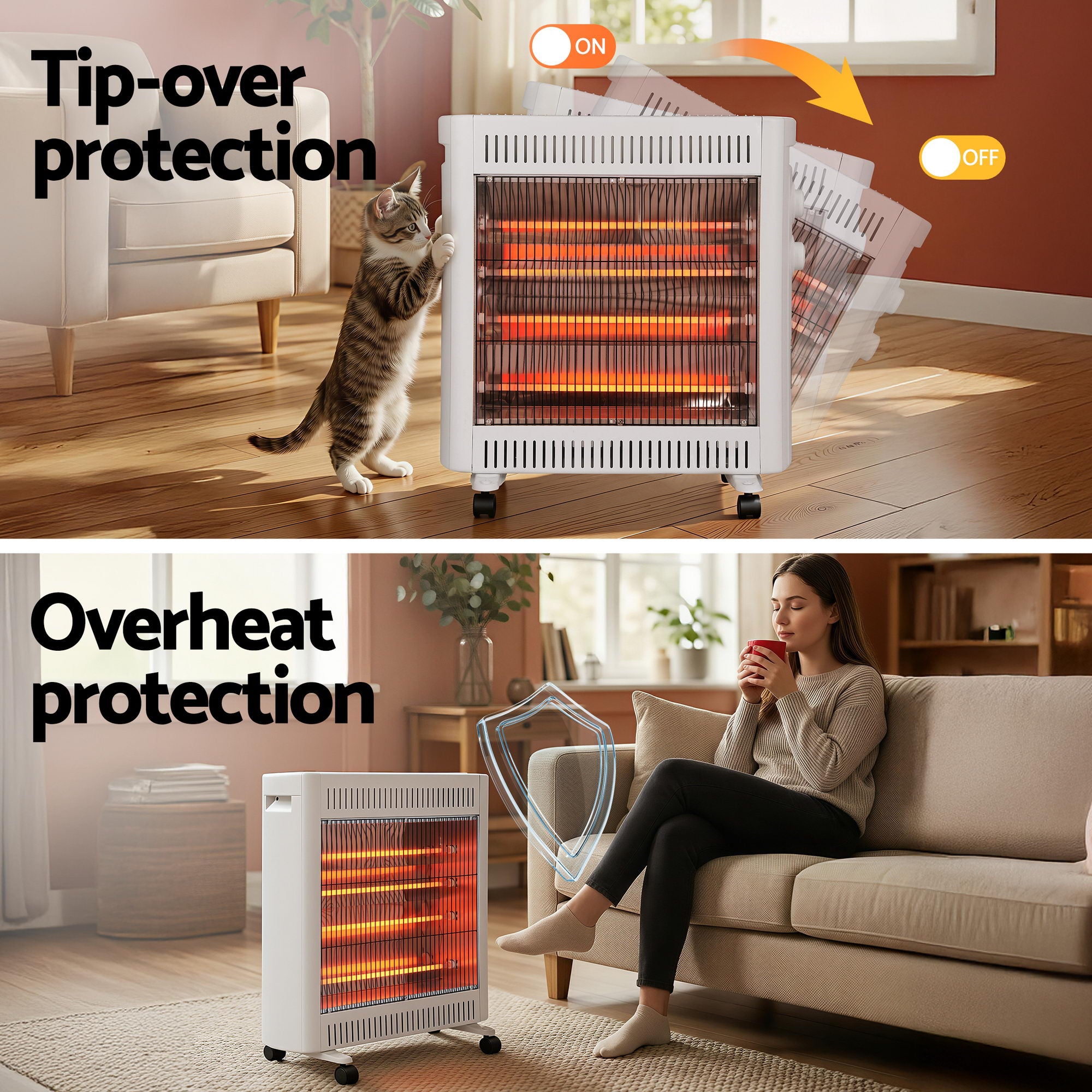 Devanti 2200W Infrared Radiant Heater Portable Electric Space Heating White-Appliances > Heaters > Patio Heaters-PEROZ Accessories