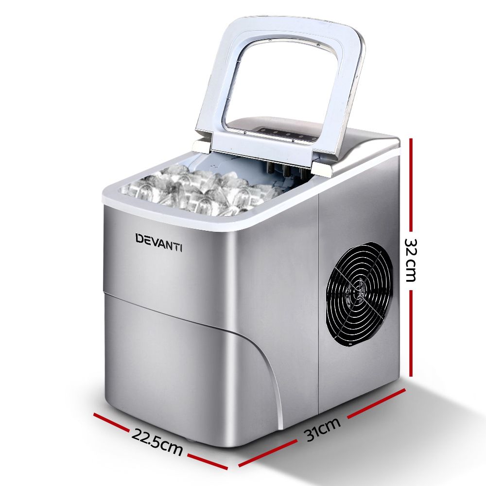 Devanti 12kg Ice Maker Machine Silver-Ice Makers-PEROZ Accessories