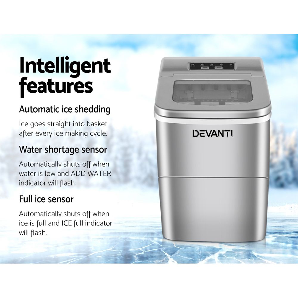 Devanti 12kg Ice Maker Machine Silver-Ice Makers-PEROZ Accessories