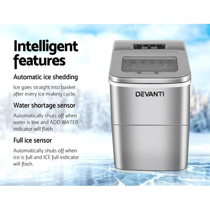 Devanti 12kg Ice Maker Machine Silver-Ice Makers-PEROZ Accessories