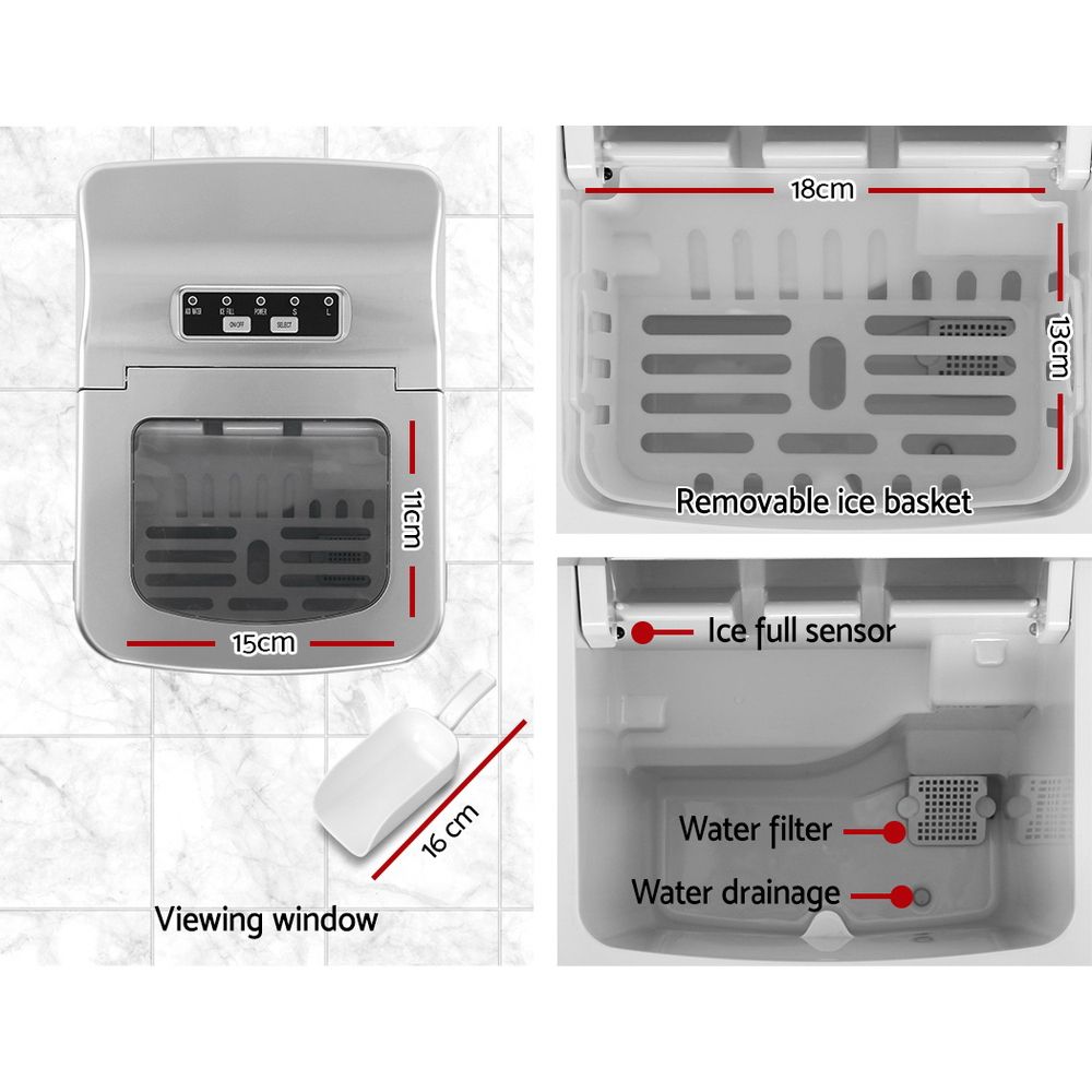 Devanti 12kg Ice Maker Machine Silver-Ice Makers-PEROZ Accessories