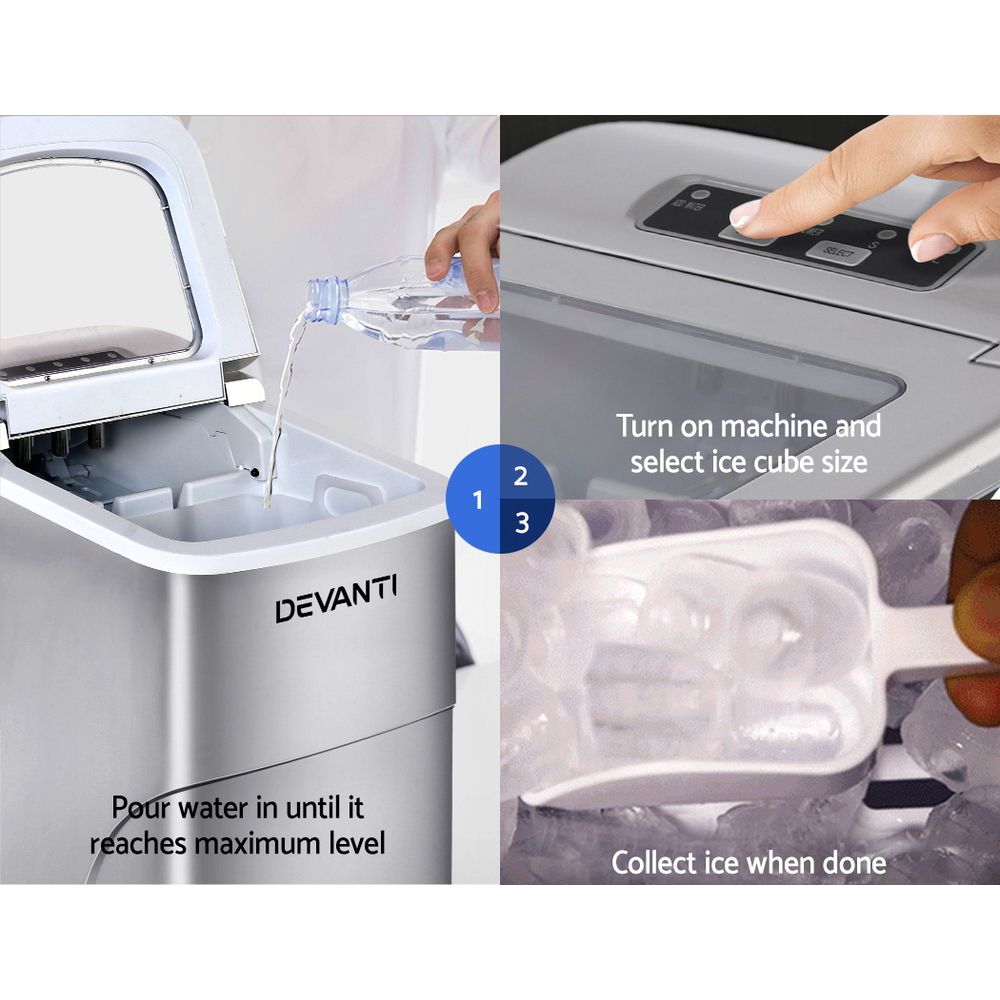 Devanti 12kg Ice Maker Machine Silver-Ice Makers-PEROZ Accessories