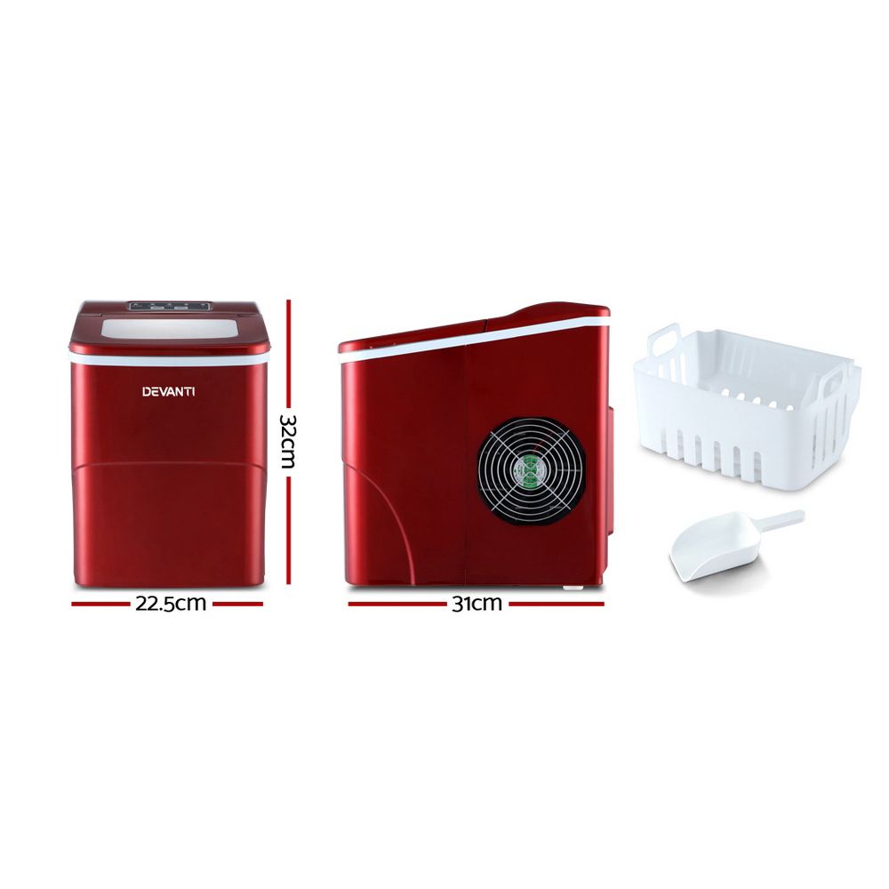 Devanti 12kg Ice Maker Machine Red-Ice Makers-PEROZ Accessories
