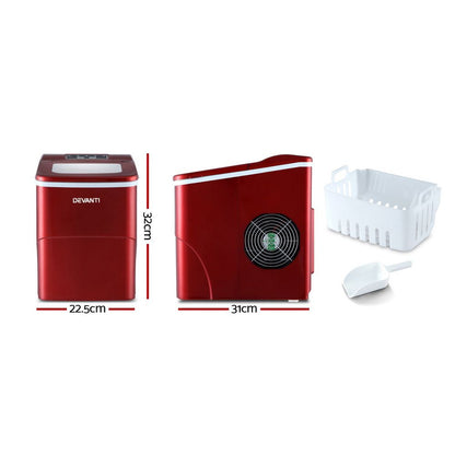 Devanti 12kg Ice Maker Machine Red-Ice Makers-PEROZ Accessories