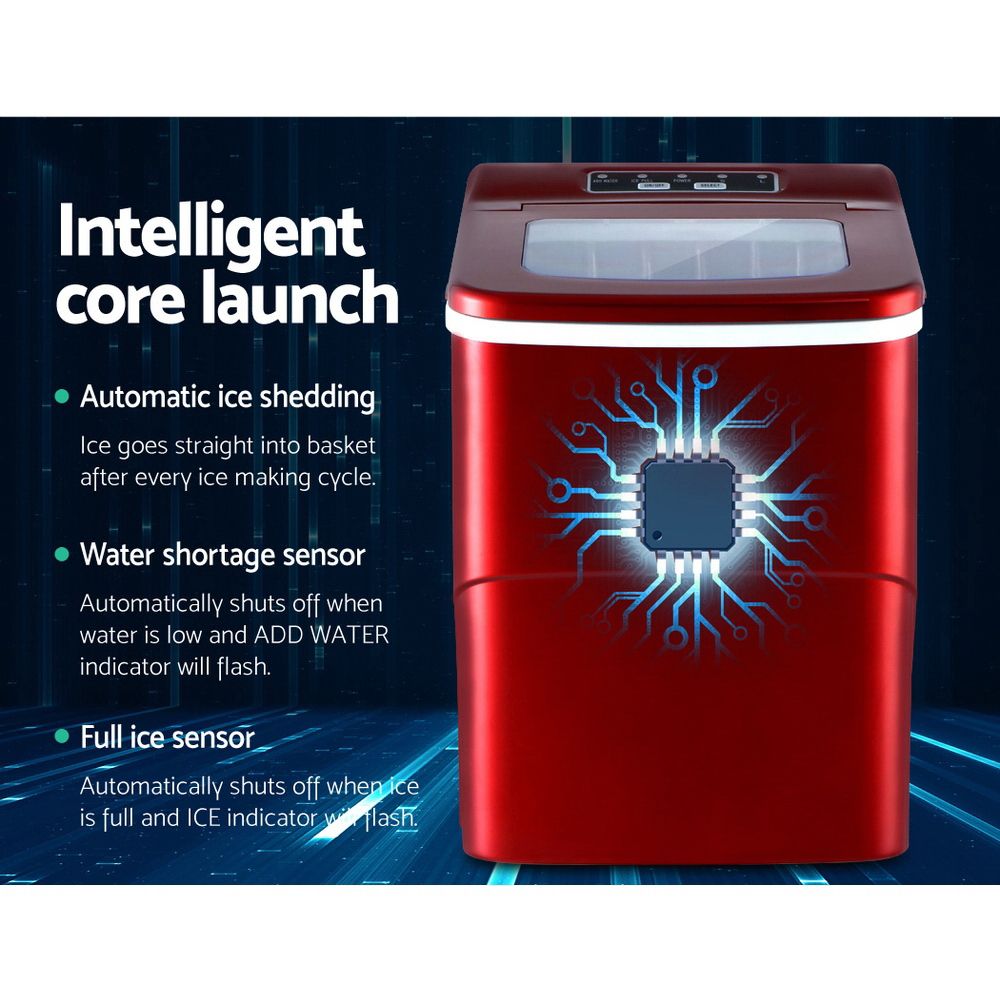 Devanti 12kg Ice Maker Machine Red-Ice Makers-PEROZ Accessories