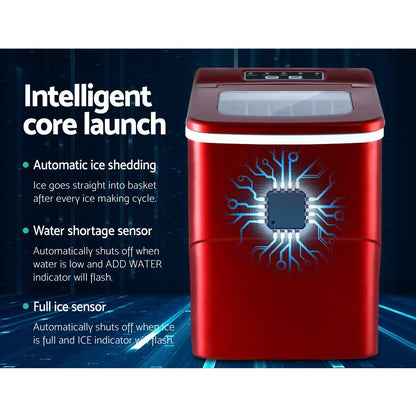 Devanti 12kg Ice Maker Machine Red-Ice Makers-PEROZ Accessories