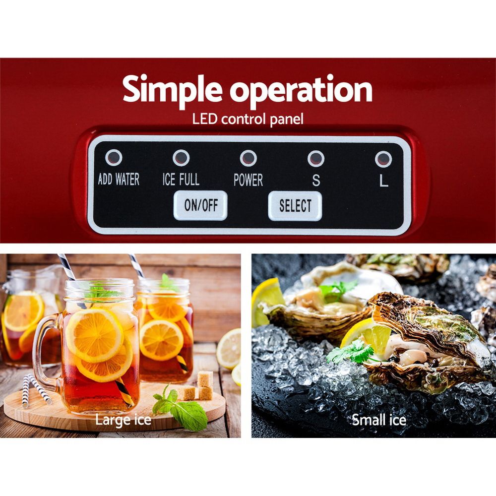 Devanti 12kg Ice Maker Machine Red-Ice Makers-PEROZ Accessories
