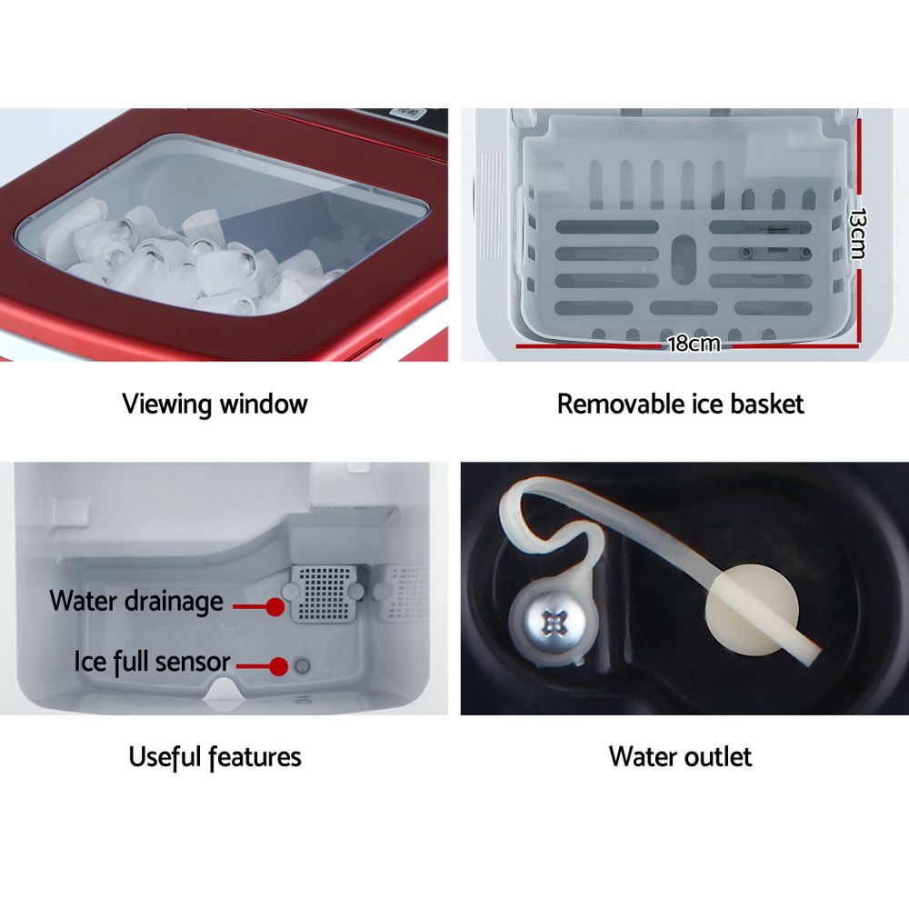 Devanti 12kg Ice Maker Machine Red-Ice Makers-PEROZ Accessories