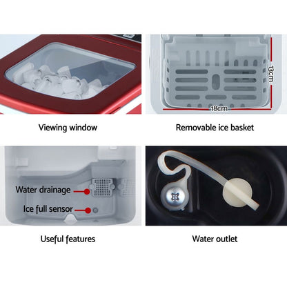 Devanti 12kg Ice Maker Machine Red-Ice Makers-PEROZ Accessories