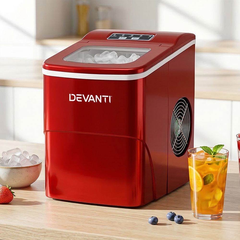 Devanti 12kg Ice Maker Machine Red-Ice Makers-PEROZ Accessories