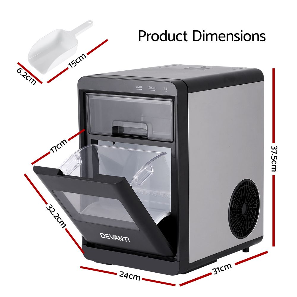 Devanti Ice Maker Machine 20kg Chewable Nugget Ice Countertop w/Self Cleaning-Appliances > Kitchen Appliances > Ice Makers-PEROZ Accessories