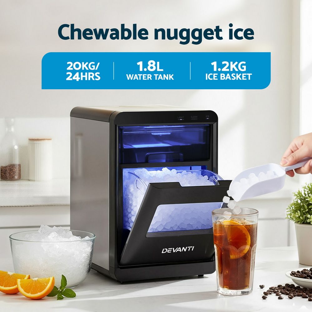 Devanti Ice Maker Machine 20kg Chewable Nugget Ice Countertop w/Self Cleaning-Appliances > Kitchen Appliances > Ice Makers-PEROZ Accessories
