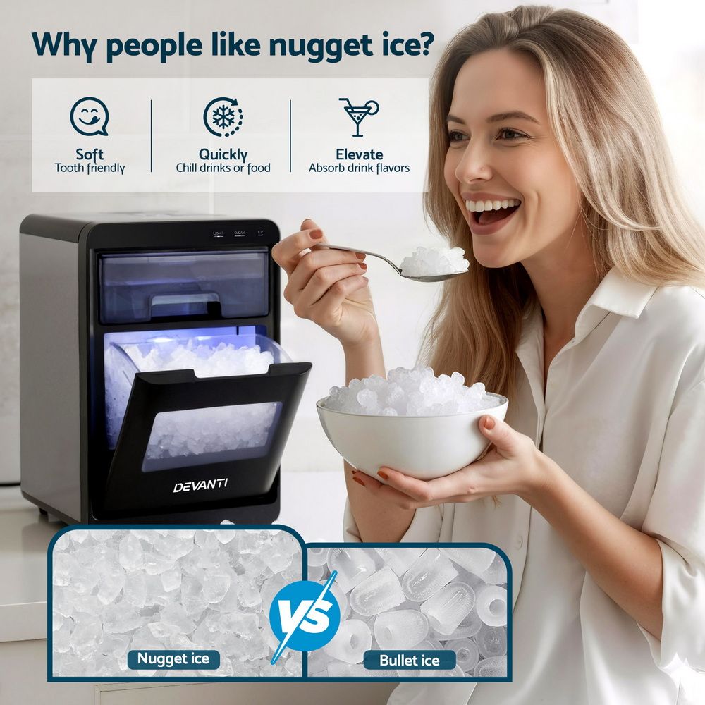 Devanti Ice Maker Machine 20kg Chewable Nugget Ice Countertop w/Self Cleaning-Appliances > Kitchen Appliances > Ice Makers-PEROZ Accessories
