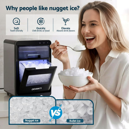 Devanti Ice Maker Machine 20kg Chewable Nugget Ice Countertop w/Self Cleaning-Appliances > Kitchen Appliances > Ice Makers-PEROZ Accessories