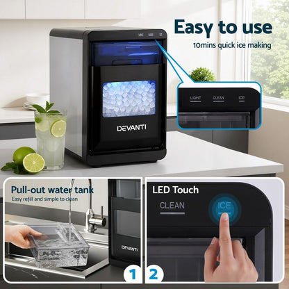Devanti Ice Maker Machine 20kg Chewable Nugget Ice Countertop w/Self Cleaning-Appliances > Kitchen Appliances > Ice Makers-PEROZ Accessories