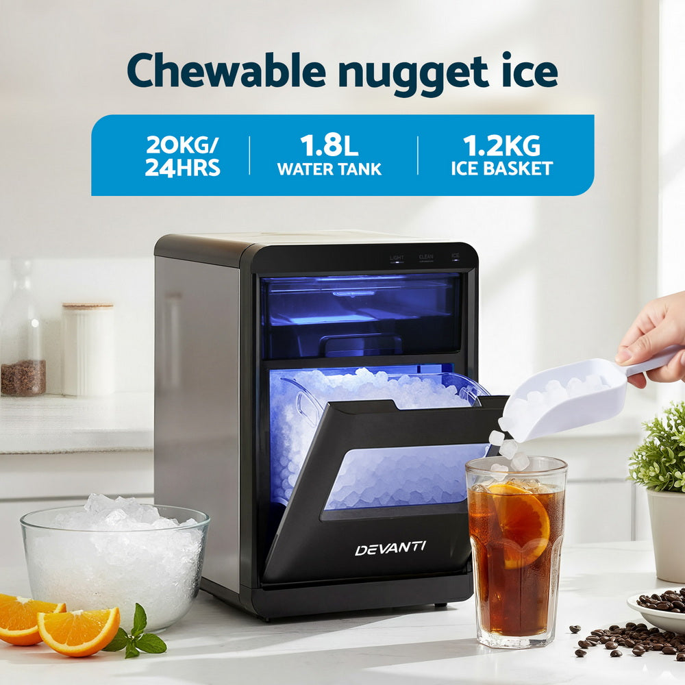 Devanti Ice Maker Machine 20kg Chewable Nugget Ice Countertop w/Self Cleaning-Appliances > Kitchen Appliances > Ice Makers-PEROZ Accessories