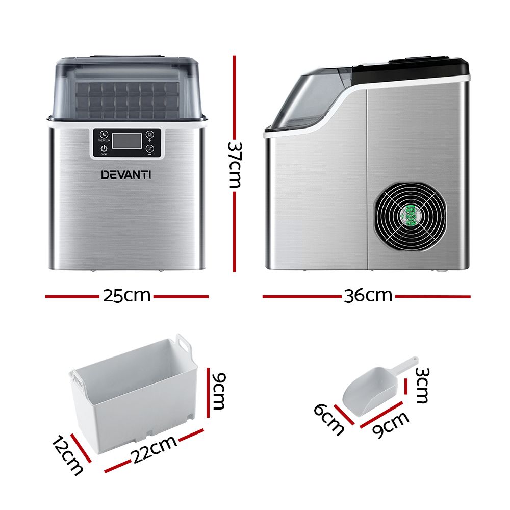 Devanti 20kg Ice Maker Machine Stainless Steel-Ice Makers-PEROZ Accessories