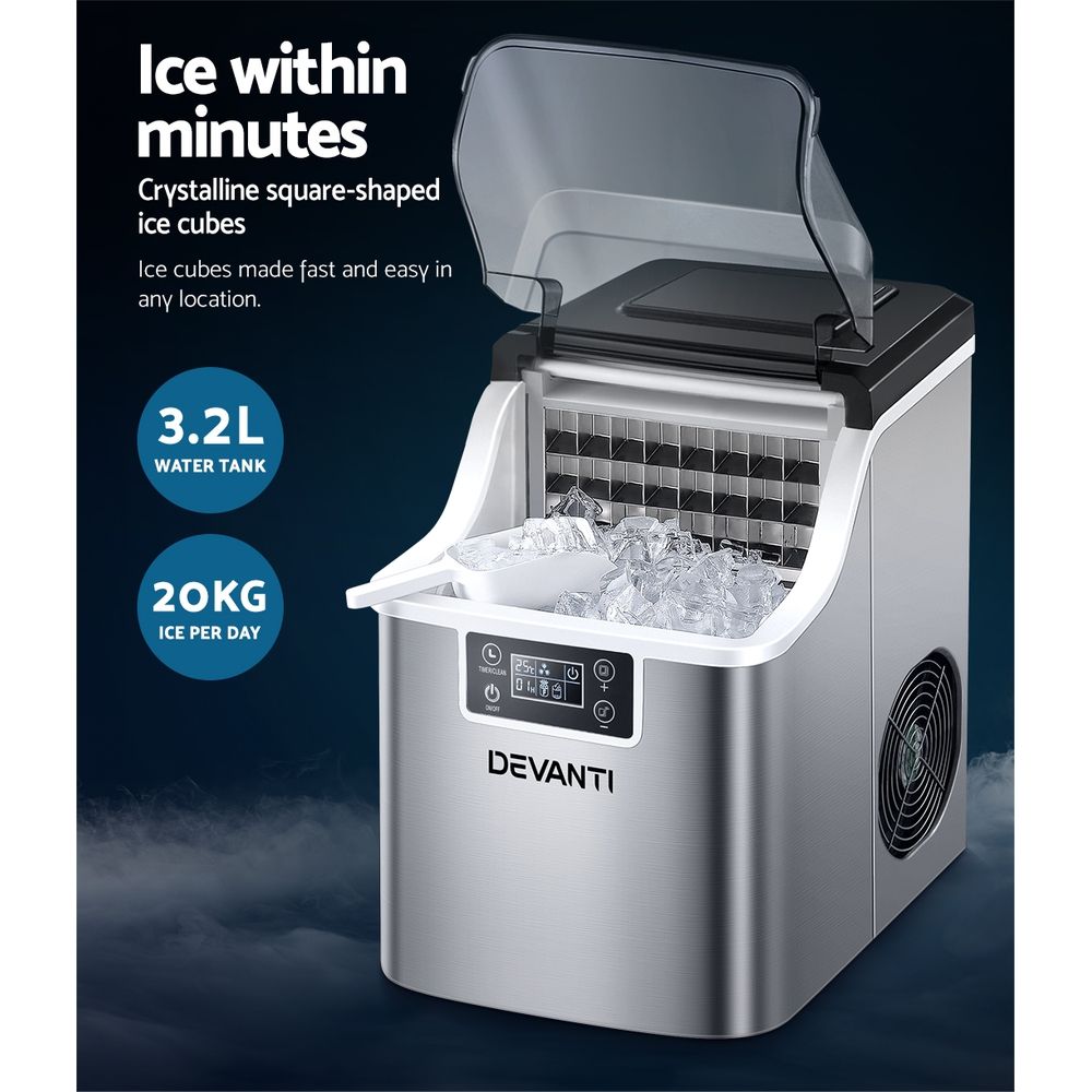 Devanti 20kg Ice Maker Machine Stainless Steel-Ice Makers-PEROZ Accessories