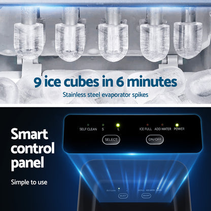 Devanti Ice Maker Machine Portable 12kg Countertop w/Self Cleaning 1.2L Black-Appliances > Kitchen Appliances > Ice Makers-PEROZ Accessories