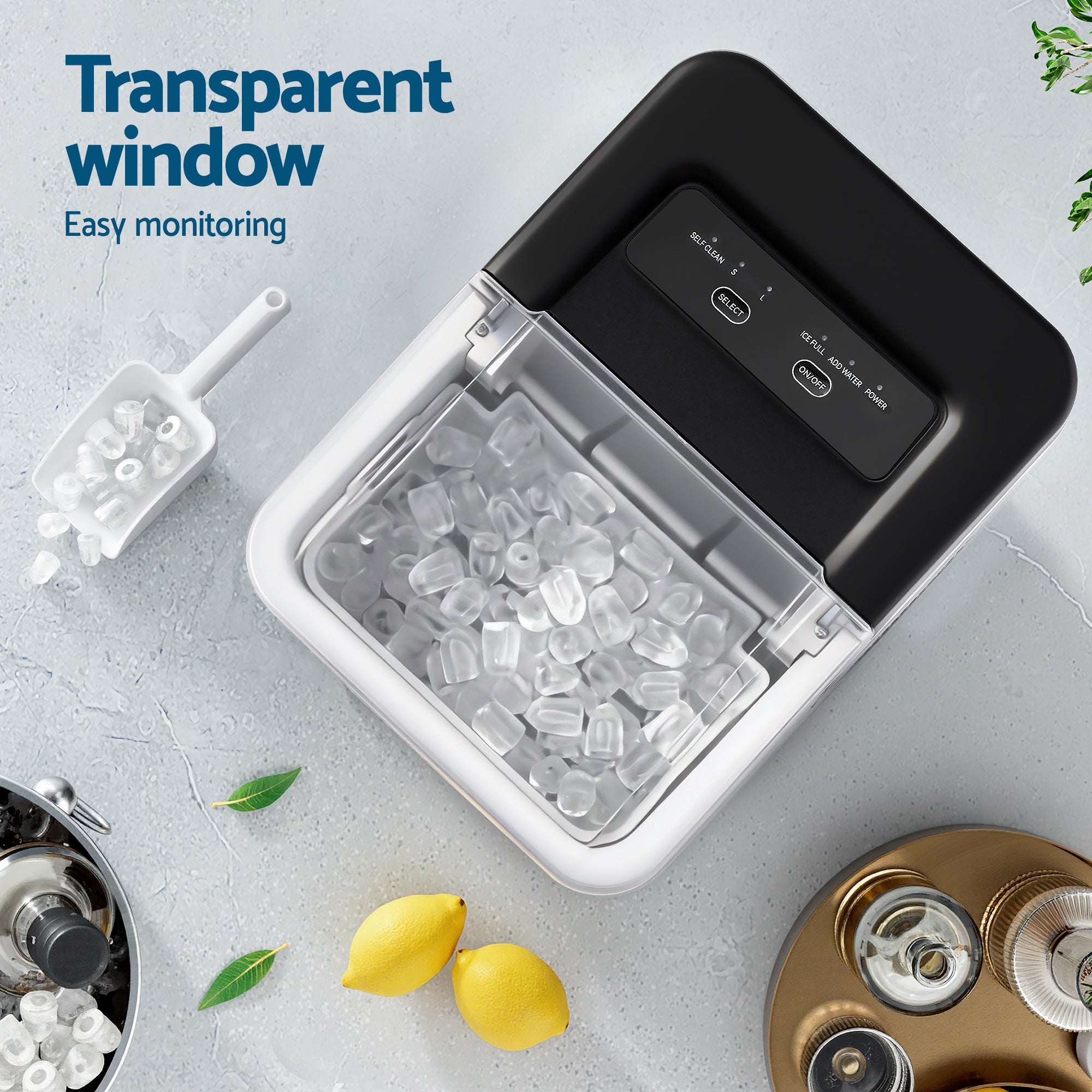 Devanti Ice Maker Machine Portable 12kg Countertop w/Self Cleaning 1.2L Black-Appliances > Kitchen Appliances > Ice Makers-PEROZ Accessories