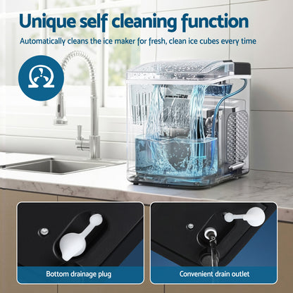Devanti Ice Maker Machine Portable 12kg Countertop w/Self Cleaning 1.2L Black-Appliances > Kitchen Appliances > Ice Makers-PEROZ Accessories