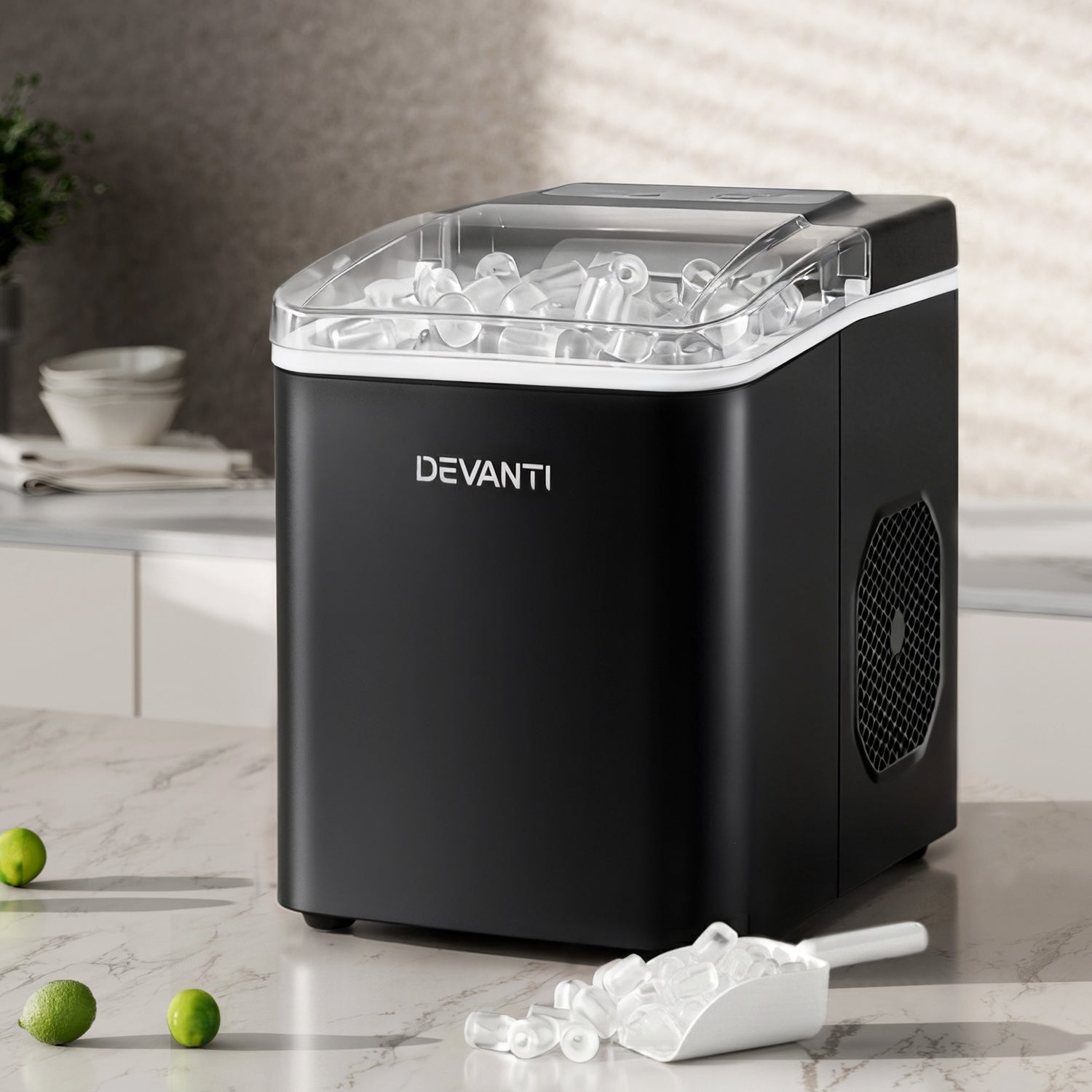 Devanti Ice Maker Machine Portable 12kg Countertop w/Self Cleaning 1.2L Black-Appliances > Kitchen Appliances > Ice Makers-PEROZ Accessories