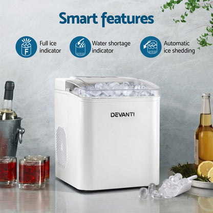 Devanti Ice Maker Machine Portable 12kg Countertop w/Self Cleaning 1.2L White-Appliances > Kitchen Appliances > Ice Makers-PEROZ Accessories