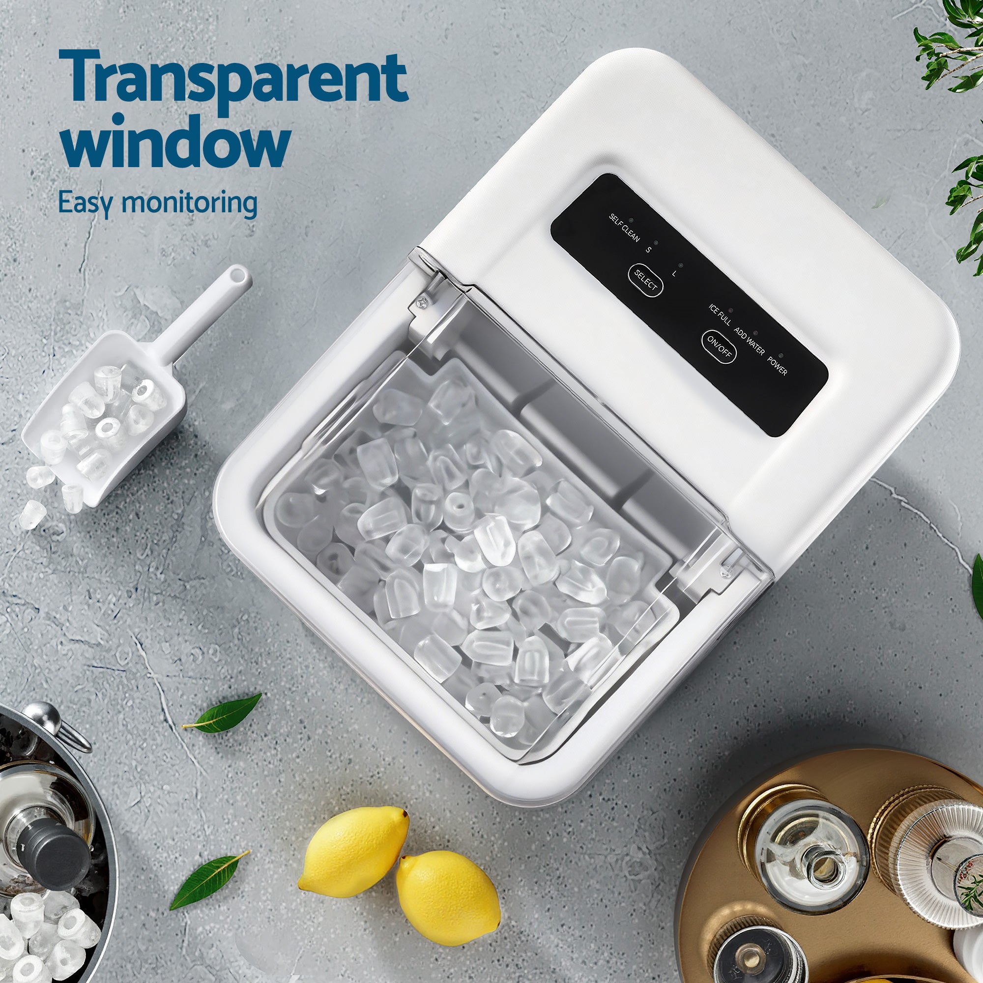 Devanti Ice Maker Machine Portable 12kg Countertop w/Self Cleaning 1.2L White-Appliances > Kitchen Appliances > Ice Makers-PEROZ Accessories