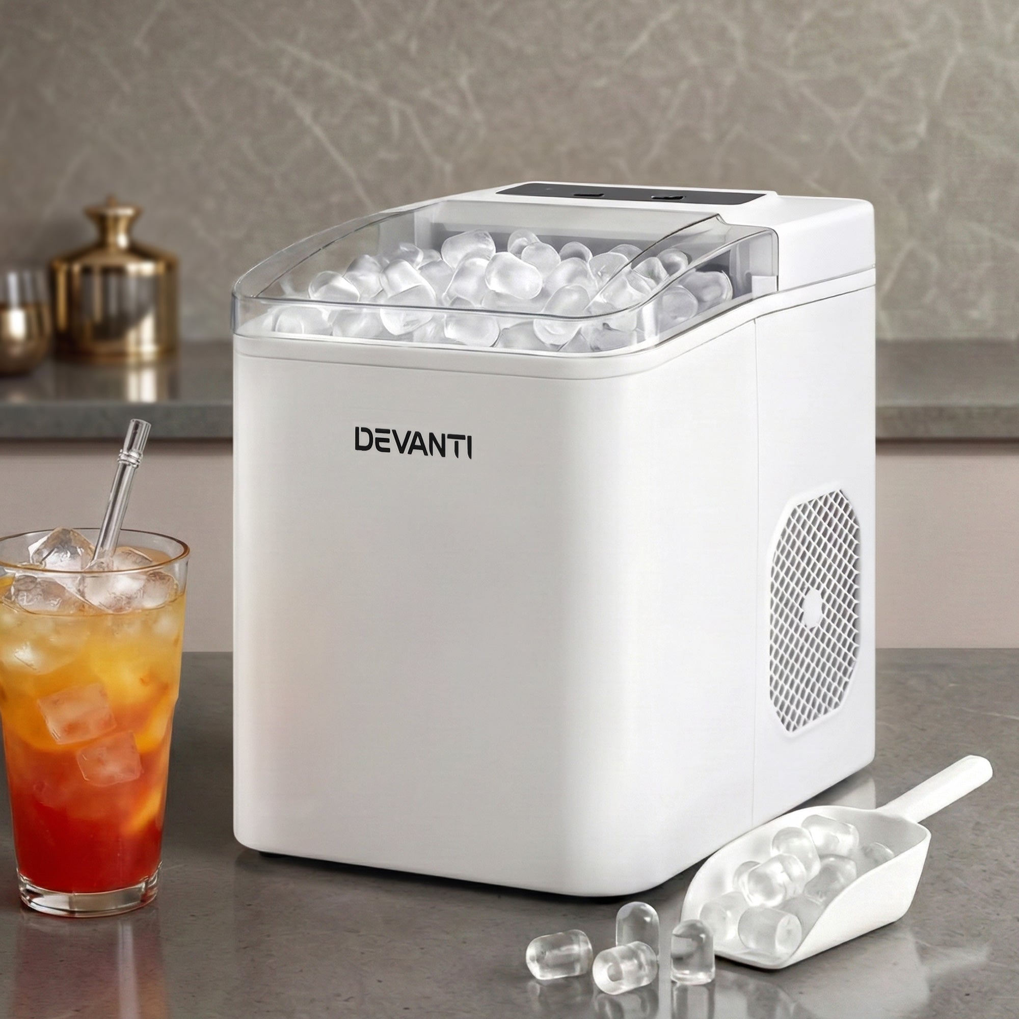 Devanti Ice Maker Machine Portable 12kg Countertop w/Self Cleaning 1.2L White-Appliances > Kitchen Appliances > Ice Makers-PEROZ Accessories