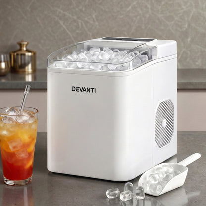 Devanti Ice Maker Machine Portable 12kg Countertop w/Self Cleaning 1.2L White-Appliances > Kitchen Appliances > Ice Makers-PEROZ Accessories