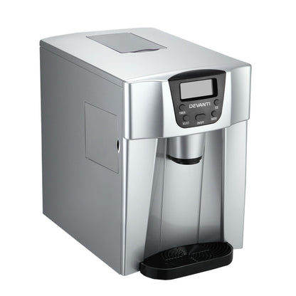 Devanti 2L Portable Ice Cuber Maker &amp; Water Dispenser - Silver-Ice Makers-PEROZ Accessories