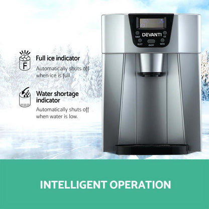 Devanti 2L Portable Ice Cuber Maker &amp; Water Dispenser - Silver-Ice Makers-PEROZ Accessories