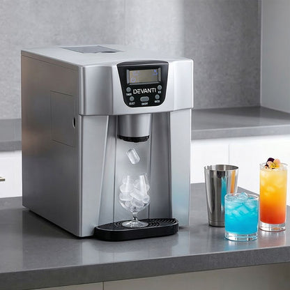 Devanti 2L Portable Ice Cuber Maker &amp; Water Dispenser - Silver-Ice Makers-PEROZ Accessories