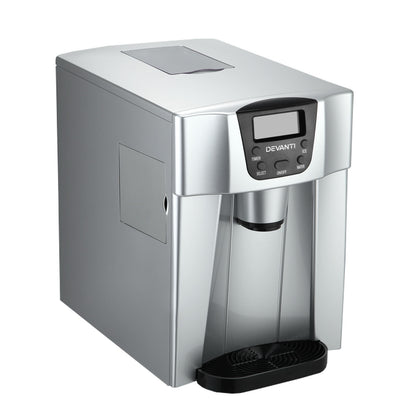 Devanti 2L Portable Ice Cuber Maker &amp; Water Dispenser - Silver-Ice Makers-PEROZ Accessories