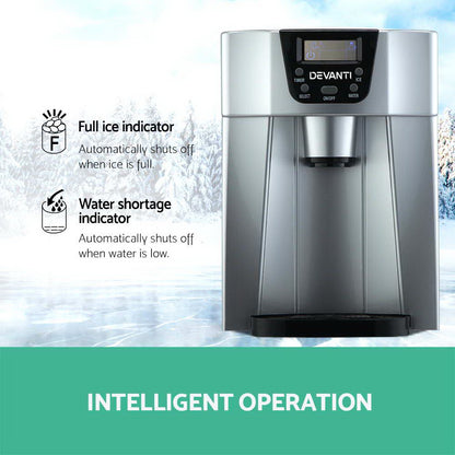 Devanti 2L Portable Ice Cuber Maker &amp; Water Dispenser - Silver-Ice Makers-PEROZ Accessories