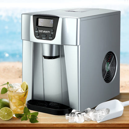 Devanti 2L Portable Ice Cuber Maker &amp; Water Dispenser - Silver-Ice Makers-PEROZ Accessories