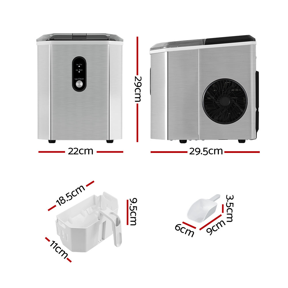 Devanti Portable Ice Maker Machine Ice Cube 12kg Bar Countertop Stainless Steel-Appliances &gt; Kitchen Appliances-PEROZ Accessories