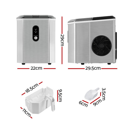 Devanti Portable Ice Maker Machine Ice Cube 12kg Bar Countertop Stainless Steel-Appliances &gt; Kitchen Appliances-PEROZ Accessories