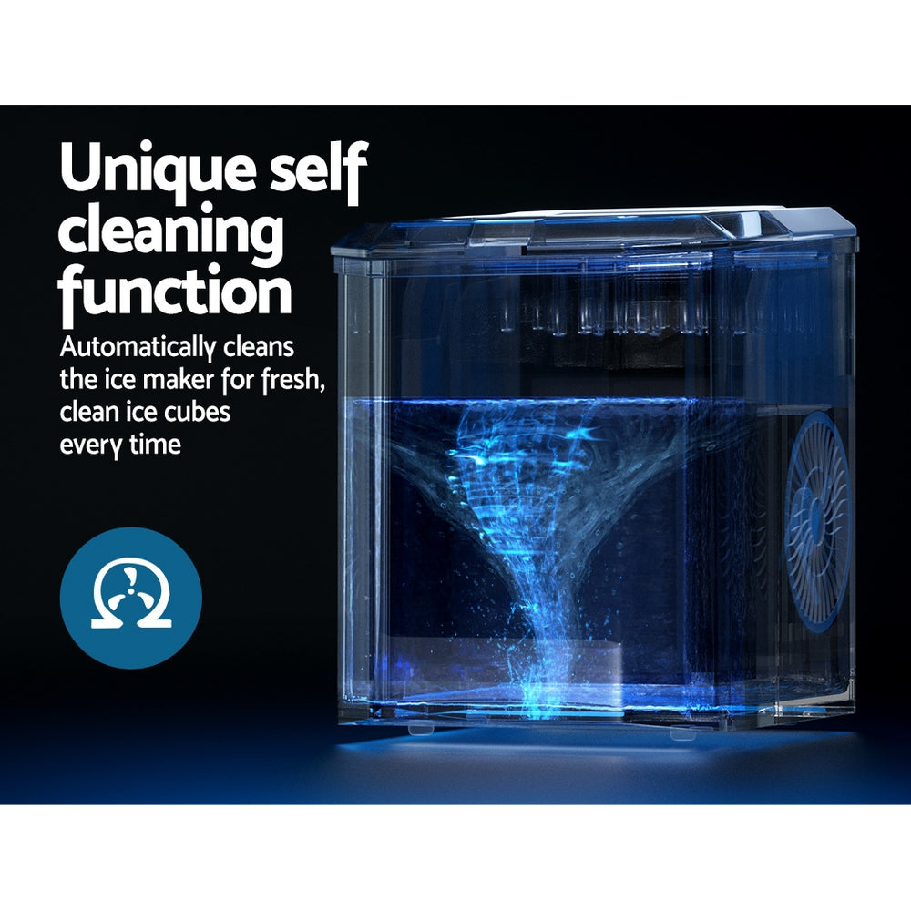 Devanti Portable Ice Maker Machine Ice Cube 12kg Bar Countertop Stainless Steel-Appliances &gt; Kitchen Appliances-PEROZ Accessories