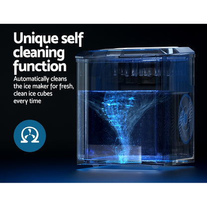 Devanti Portable Ice Maker Machine Ice Cube 12kg Bar Countertop Stainless Steel-Appliances &gt; Kitchen Appliances-PEROZ Accessories