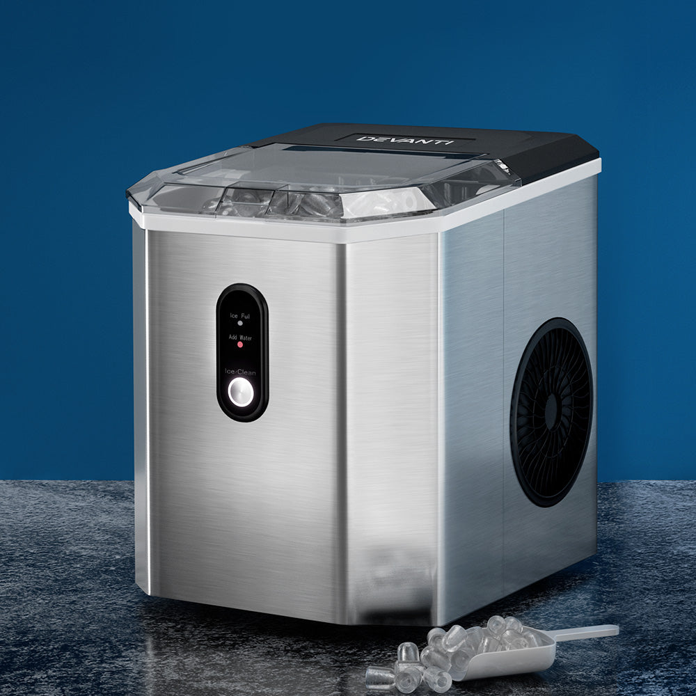 Devanti Portable Ice Maker Machine Ice Cube 12kg Bar Countertop Stainless Steel-Appliances &gt; Kitchen Appliances-PEROZ Accessories