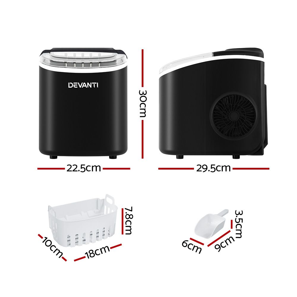 Devanti 12kg Ice Maker Machine w/Self Cleaning Black-Appliances > Kitchen Appliances-PEROZ Accessories