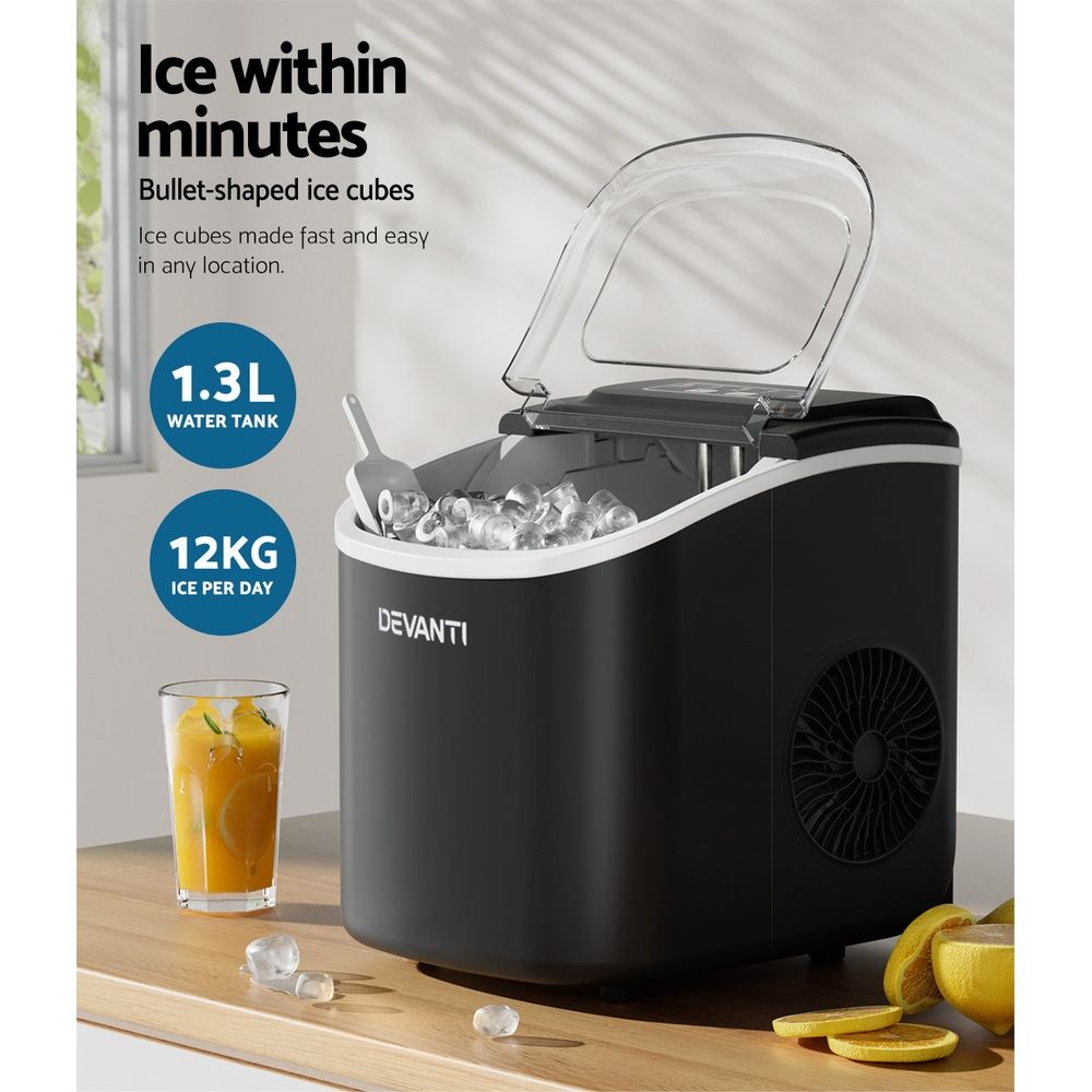 Devanti 12kg Ice Maker Machine w/Self Cleaning Black-Appliances > Kitchen Appliances-PEROZ Accessories