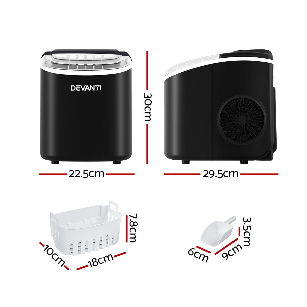 Devanti Portable Ice Maker Machine Ice Cube Tray 12kg Bar Countertop Black-Appliances &gt; Kitchen Appliances-PEROZ Accessories